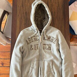 Abercrombie & Fitch Hoodie Mens M Wolf Jaw Jacket Full Zip Heavy Faux Fur Lined